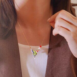 Billskinner cute green hummingbird necklace